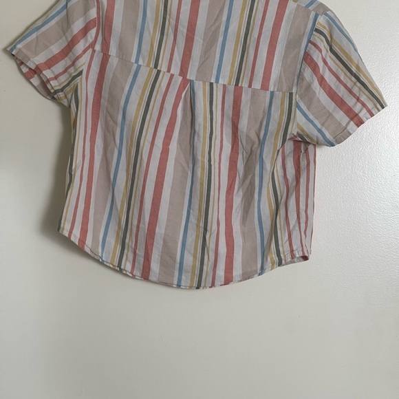 SKY AND SPARROW Stripe Tan Womens Crop Camp Shirt - Medium - Picture 7 of 10